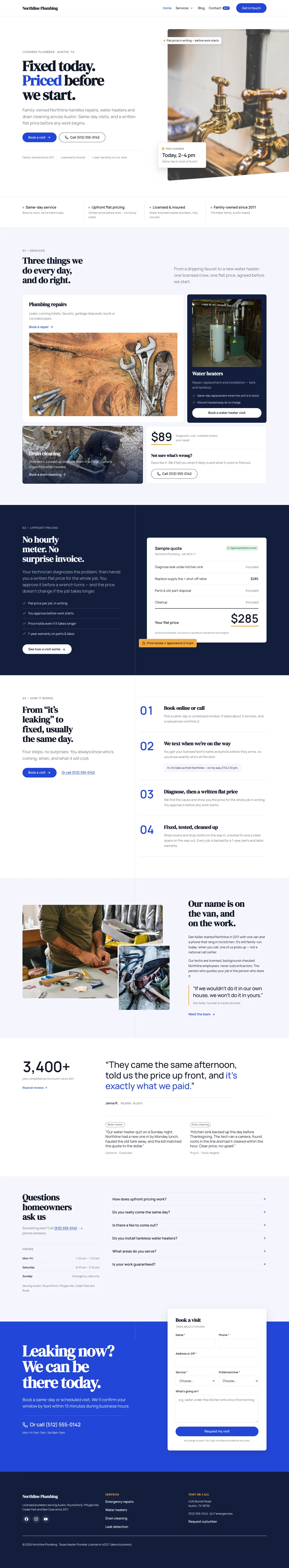 The homepage Native AI designed for Northline Plumbing, as visitors see it